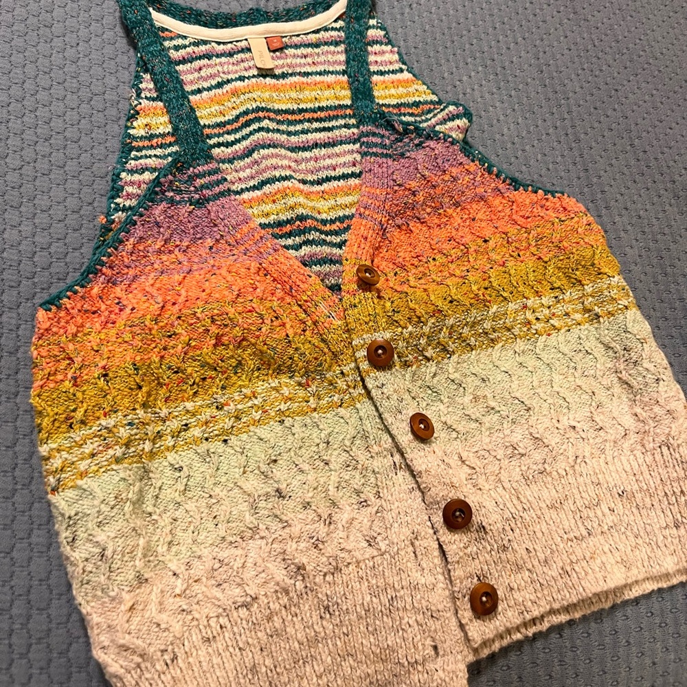Multicolor Knit Button-Up Vest